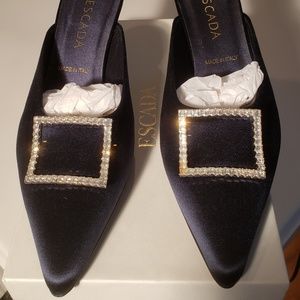 Escada Dark Navy Satin Mule Heel - Never Worn